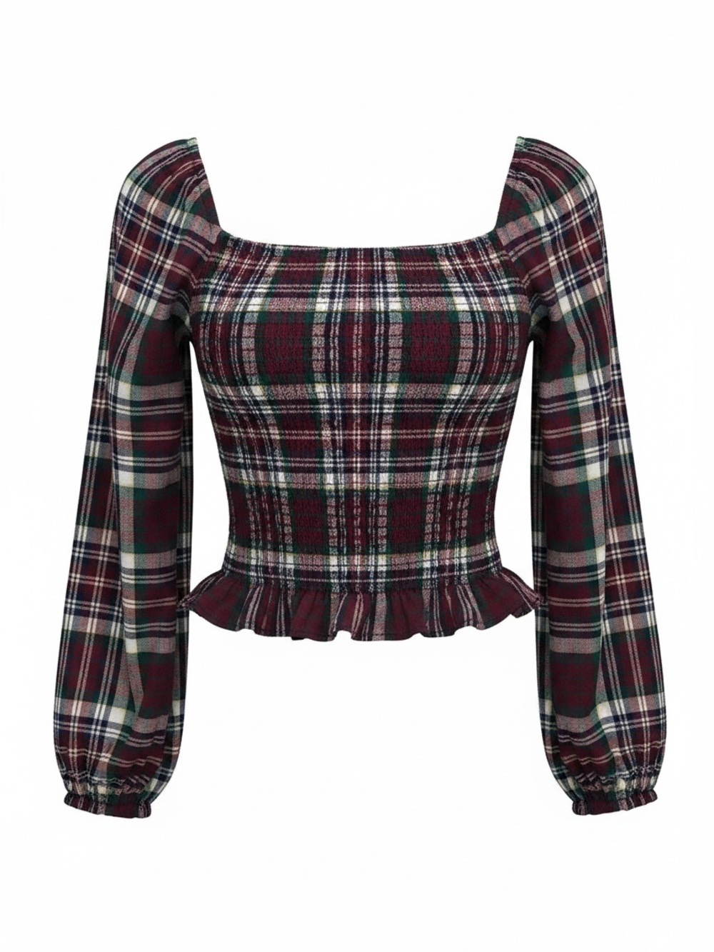 SO (Good for Life) by Kohl’s Cropped Square Neck Plaid Top Bur/White SZ S